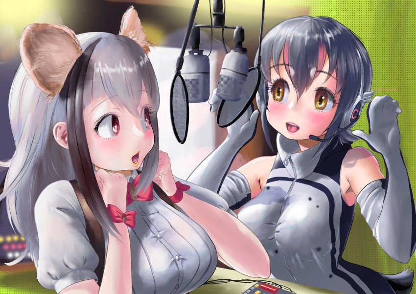 1girl aburaeoyaji animal_costume animal_ear_fluff highres humboldt_penguin_(kemono_friends) indie_virtual_youtuber kemono_friends kemono_friends_v_project kirara_mimi multicolored_hair penguin_costume short_hair solo virtual_youtuber