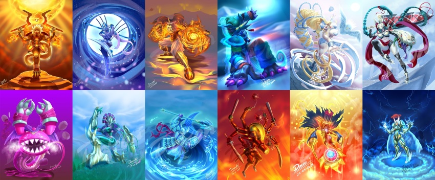absurdres apollomon armor bacchusmon blindfold braid breasts ceresmon dianamon digimon digimon_(creature) helmet highres junomon jupitermon long_hair marsmon mercurymon mervamon neptunemon olympos_xii venusmon very_long_hair vulcanusmon wings