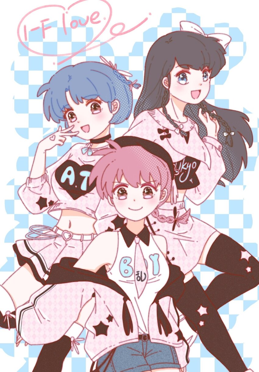 3girls bemani highres kuonji_ukyou multiple_girls pop&#039;n_music ranma-chan ranma_1/2 tendou_akane