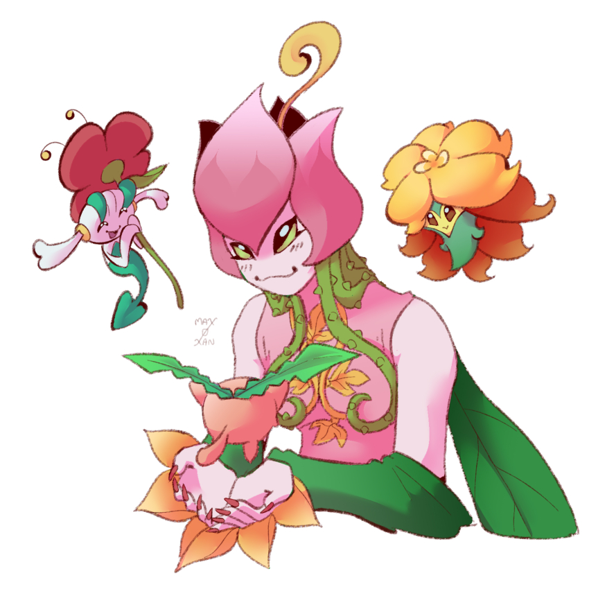 absurdres digimon digimon_(creature) fairy floette flower gen_2_pokemon gen_6_pokemon gen_8_pokemon gossifleur highres hoppip lilimon monster_girl nintendo petals plant plant_girl pokemon pokemon_(creature)