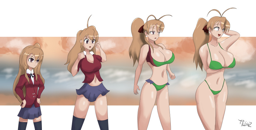 absurdres age_progression aisaka_taiga artist_name artist_request ass_expansion breast_expansion changing_hairstyle clothes_change color_change highres highschool_of_the_dead miyamoto_rei orange_eyes orange_hair reincarnation school_uniform thatfreakgivz toradora! transformation