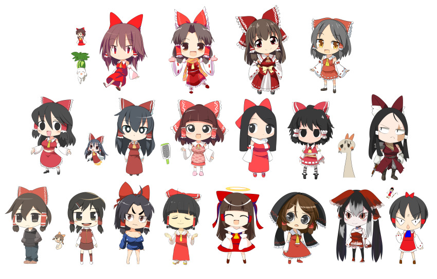 6+girls 833_(cookie) absurdres anger_vein apron ascot benikurage_(cookie) black_bow black_eyes black_hair black_hoodie blue_ascot blue_pants blue_shirt blunt_bangs blush boots bow breasts bright_pupils brown_eyes brown_footwear brown_hair character_request chibi cili_(cookie) cleavage closed_mouth commentary_request cookie_(touhou) daikon detached_sleeves dress emoji empty_eyes everyone expressionless frilled_bow frilled_hair_tubes frilled_shirt_collar frills frown full_body grater grin hair_bow hair_tubes hakurei_reimu halo hands_in_pockets haruka_(cookie) highres holding hood hoodie hotaruda_(cookie) jacket kanna_(cookie) kirisame_marisa large_bow large_breasts lets0020 letterman_jacket long_hair looking_at_viewer maru_(cookie) medium_breasts medium_hair mini_person minigirl mittens mochiya_(cookie) multiple_girls necktie noel_(cookie) off-shoulder_shirt off_shoulder open_mouth orange_scarf pants parted_bangs pink_apron purple_eyes radish red_bow red_eyes red_footwear red_jacket red_mittens red_shirt red_skirt reu_(cookie) reu_daikon ribbon-trimmed_sleeves ribbon_trim rurima_(cookie) sakenomi_(cookie) sananana_(cookie) sandals scarf shinonome_(cookie) shiromiya_rei shirt short_hair simple_background skirt skirt_set sleeveless sleeveless_dress sleeveless_shirt smile socks swept_bangs togashi_(cookie) touhou transparent_background white_legwear white_pupils white_scarf white_sleeves yamasaka_aimi yellow_ascot yellow_eyes yellow_necktie yuki_haruka yuyusu_(cookie) zouri