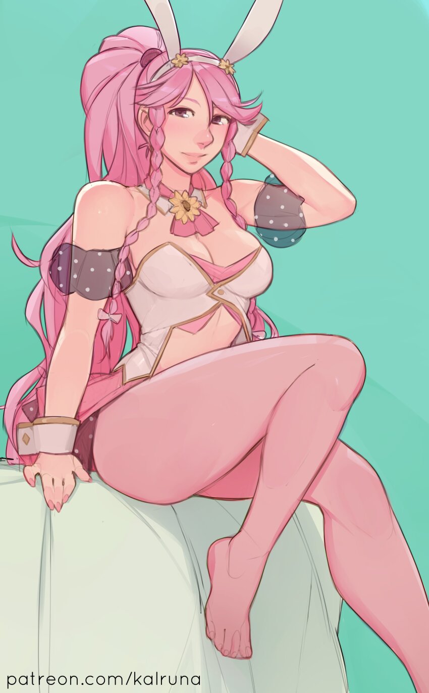 1girl fire_emblem fire_emblem_awakening kalruna nintendo olivia_(fire_emblem) pantyhose pink_hair pink_pantyhose rabbit_ears solo