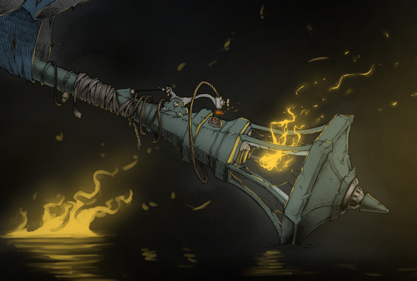 antique_firearm black_background commentary_request fire firearm firelock gun highres lantern matchlock mji_(emucchi) original water weapon weapon_focus