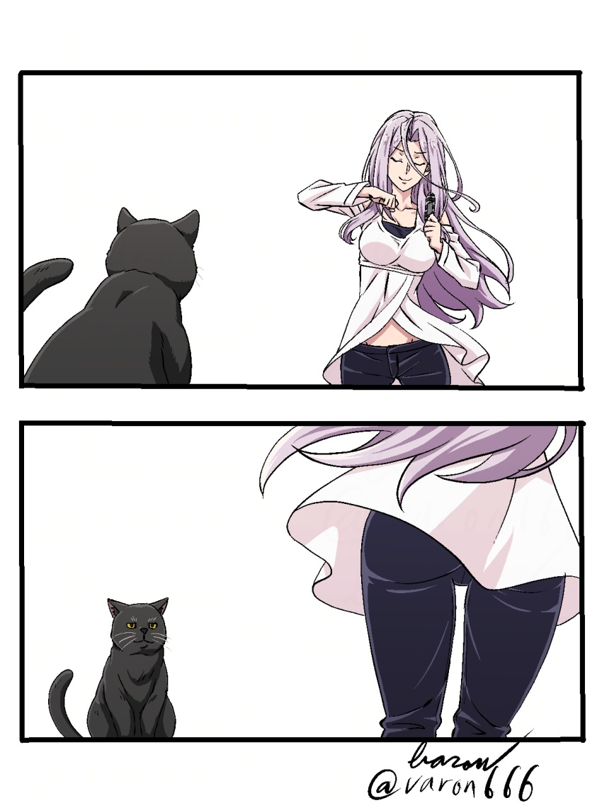 baron_(varon666) breasts cat closed_eyes fuuto_tantei highres large_breasts long_hair meme purple_hair shikairo_days_dance_(meme) shikanoko_nokonoko_koshitantan tokime_(fuuto_tantei) varon