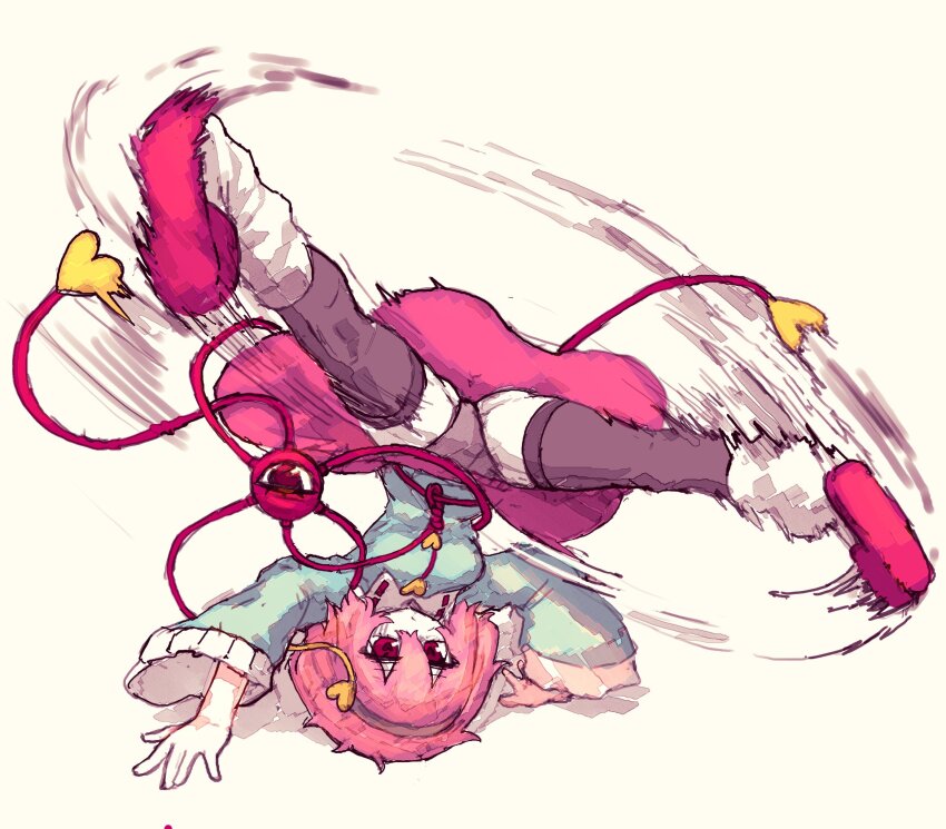 1girl ass black_panties black_thighhighs breakdance buttons hair_ornament headstand heart heart_button heart_hair_ornament highres komeiji_satori panties pink_hair rampa93 solo thighhighs third_eye touhou underwear upside-down upskirt