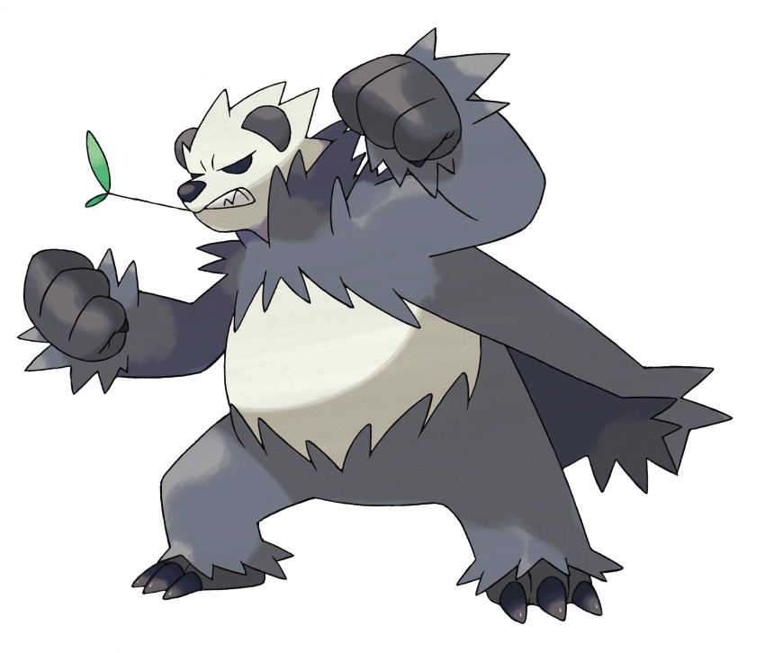 angry artist_request claws clenched_hands clenched_teeth fighting_stance full_body gen_6_pokemon highres leaf_in_mouth nintendo official_art pangoro pokemon pokemon_(creature) pokemon_focus pokemon_xy solo standing teeth third-party_source transparent_background