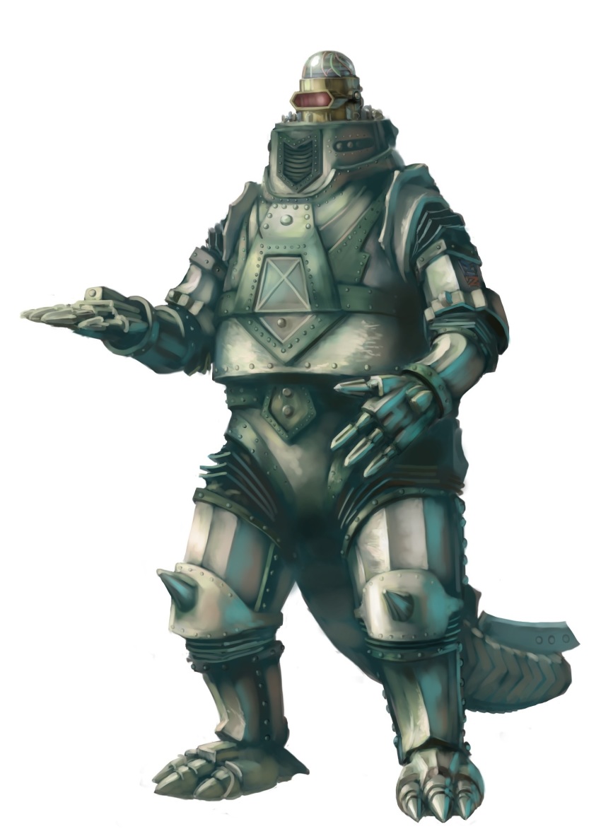 alien battle_damage damaged dinosaur fighting_stance finger_missile finger_rocket godzilla_(series) highres injury kaiju mecha mechagodzilla mechagodzilla_2 military missile no_humans robot rocket space_monster tail terror_of_mechagodzilla toho ultra-taf