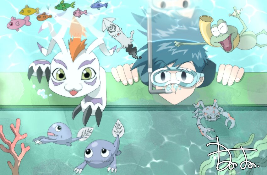 claws crab digimon digimon_(creature) fish frog ganimon gekomon gesomon gomamon highres kido_jo otamamon tadpole tadpole_tail