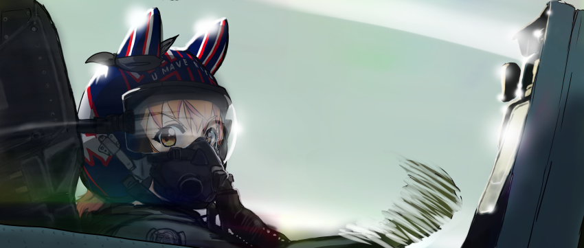 033_(inao170) 1girl aircraft airplane animal_ears cockpit commentary_request fighter_jet flight_suit g-suit helmet highres horse_ears horse_girl mayano_top_gun_(umamusume) military military_vehicle orange_eyes orange_hair oxygen_mask pilot_helmet pilot_suit solo top_gun:_maverick umamusume upper_body