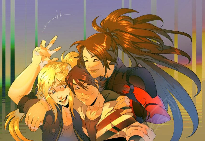 1boy 2girls crossover guilty_crown hayley_travis male_protagonist_(smt_ldx2) multiple_girls pacific_rim pacific_rim:_the_black shin_megami_tensei shin_megami_tensei:_liberation_dx2 shinomiya_ayase