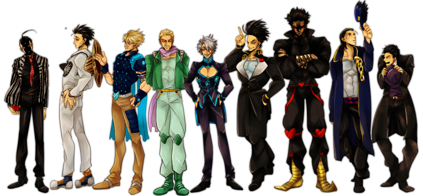 6+boys black_hair blonde_hair caesar_anthonio_zeppeli caesar_anthonio_zeppeli_(cosplay) character_request cosplay diavolo diavolo_(cosplay) dio_brando dio_brando_(cosplay) facial_hair gakuran giorno_giovanna giorno_giovanna_(cosplay) gyro_zeppeli gyro_zeppeli_(cosplay) hat higashikata_josuke higashikata_josuke_(jojolion) higashikata_jousuke_(cosplay) higashikata_jousuke_(jojolion)_(cosplay) highres jojo_no_kimyou_na_bouken jojolion kuujou_joutarou kuujou_joutarou_(cosplay) madarame_baku multiple_boys mustache nancy1209 parody pompadour robert_e._o._speedwagon robert_eo_speedwagon_(cosplay) school_uniform shin_sangoku_musou silver_hair steel_ball_run usogui vento_aureo