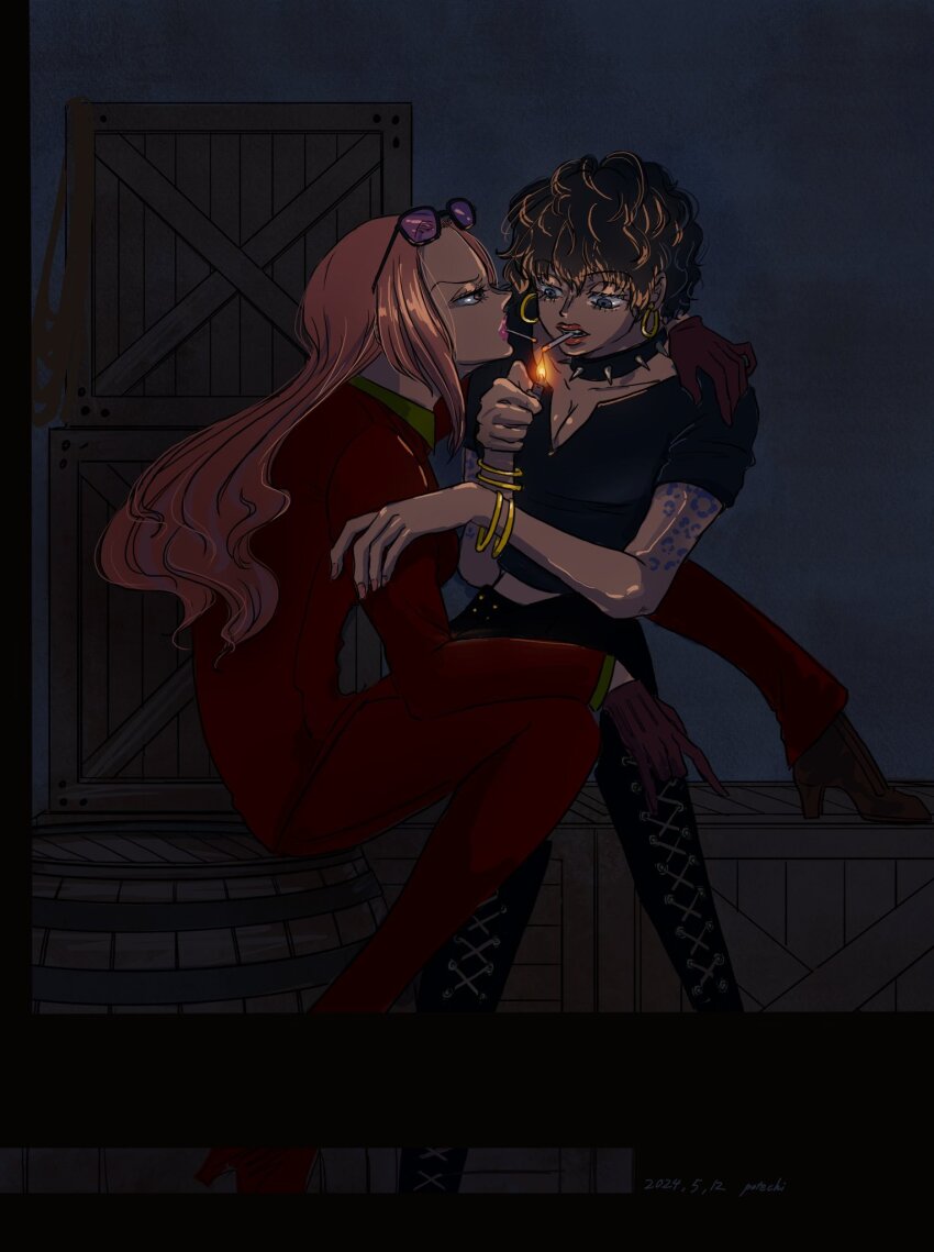 2girls breasts cleavage doll_(one_piece) highres hina_(one_piece) huge_breasts large_breasts multiple_girls one_piece yuri