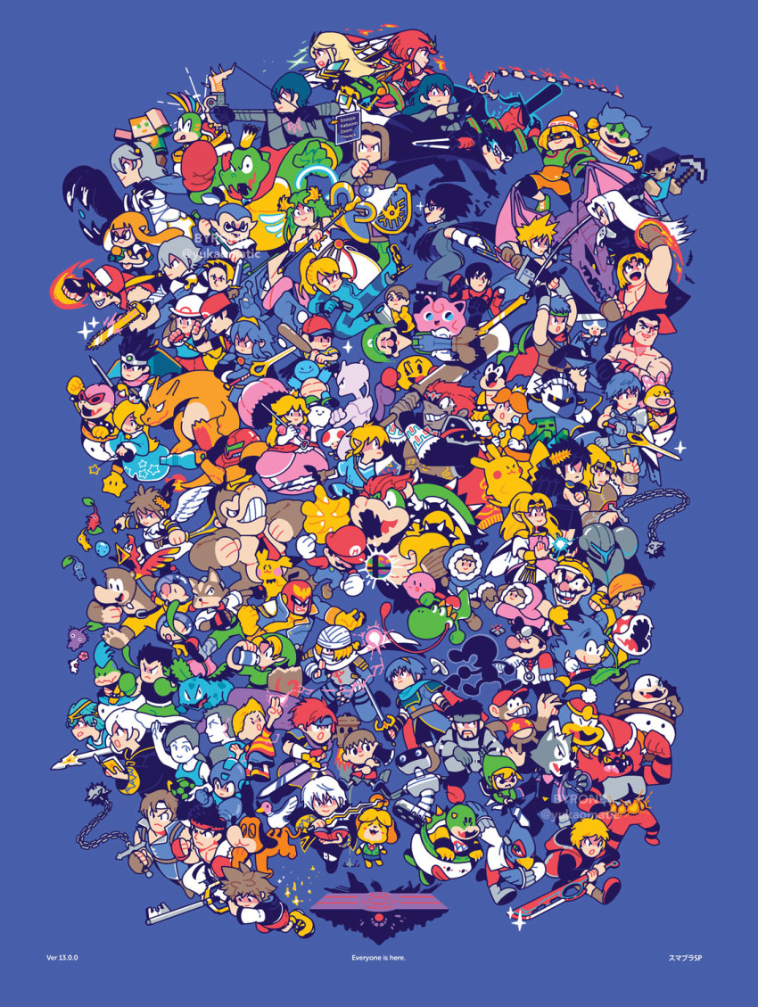 6+boys 6+girls absolutely_everyone alex_(minecraft) alph_(pikmin) amamiya_ren animal_crossing arsene_(persona_5) banjo-kazooie banjo_(banjo-kazooie) baseball_bat bayonetta bayonetta_(series) bayonetta_2 beard blue_background blue_overalls bow_(weapon) bowser bowser_jr. byronb captain_falcon castlevania:_rondo_of_blood castlevania_(series) charizard chrom_(fire_emblem) cloud_strife corrin_(female)_(fire_emblem) corrin_(fire_emblem) corrin_(male)_(fire_emblem) dark_pit dark_samus deku_shield diddy_kong dog_(duck_hunt) donkey_kong donkey_kong_(series) donkey_kong_country dr._mario dr._mario_(game) dragon_quest dragon_quest_iii dragon_quest_iv dragon_quest_viii dragon_quest_xi duck_(duck_hunt) duck_hunt everyone f-zero facial_hair falco_lombardi family_computer_robot fatal_fury female_byleth_(fire_emblem) female_robin_(fire_emblem) final_destination_(smash_bros) final_fantasy final_fantasy_vii fire fire_emblem fire_emblem:_path_of_radiance fire_emblem:_shadow_dragon_and_the_blade_of_light fire_emblem:_the_binding_blade fire_emblem:_three_houses fire_emblem_awakening fire_emblem_fates flame-tipped_tail fox_mccloud game_&amp;_watch ganondorf gen_1_pokemon gen_2_pokemon gen_4_pokemon gen_6_pokemon gen_7_pokemon greninja headband hero_(dq11) hero_(dq4) hero_(dq8) highres holding holding_baseball_bat holding_bow_(weapon) holding_weapon hylian_shield ice_climber iggy_koopa ike_(fire_emblem) incineroar inkling inkling_boy inkling_girl inkling_player_character isabelle_(animal_crossing) ivysaur jigglypuff junior_clown_car kazooie_(banjo-kazooie) ken_masters kid_icarus kid_icarus_uprising king_dedede king_k._rool kingdom_hearts kirby kirby_(series) koopalings larry_koopa leaf leaf_(pokemon) legendary_pokemon lemmy_koopa link little_mac lucario lucina_(fire_emblem) ludwig_von_koopa luigi male_byleth_(fire_emblem) male_robin_(fire_emblem) mario mario_(series) marth_(fire_emblem) masamune_(ff7) mask mega_man_(character) mega_man_(classic) mega_man_(series) meta_knight metal_gear_(series) metal_gear_solid metroid metroid_prime mewtwo mii_(nintendo) mii_brawler mii_gunner mii_swordfighter minecraft mishima_kazuya morton_koopa_jr. mr._game_&amp;_watch multiple_boys multiple_girls mythra_(xenoblade) nana_(ice_climber) nintendo olimar overalls pac-man pac-man_(game) palutena persona persona_5 pichu pikachu pikmin_(creature) pikmin_(series) piranha_plant pit_(kid_icarus) pokemon pokemon_(creature) pokemon_frlg popo_(ice_climber) princess_daisy princess_peach princess_zelda punch-out!! pyra_(xenoblade) red_(pokemon) richter_belmont ridley rosalina roto_(dq3) roy_(fire_emblem) roy_koopa ryu_(street_fighter) samus_aran sephiroth sheik shield shulk_(xenoblade) simon_belmont simple_background solid_snake sonic_(series) sonic_the_hedgehog sora_(kingdom_hearts) splatoon_(series) squirtle star_fox steve_(minecraft) street_fighter super_mario_galaxy super_smash_bros. tail tekken terry_bogard the_legend_of_zelda the_legend_of_zelda:_a_link_to_the_past the_legend_of_zelda:_breath_of_the_wild the_legend_of_zelda:_ocarina_of_time the_legend_of_zelda:_the_wind_waker toad_(mario) toon_link varia_suit villager_(animal_crossing) wario warioware weapon wendy_o._koopa wii_fit wii_fit_trainer wii_fit_trainer_(female) wii_fit_trainer_(male) wolf_o&#039;donnell wooden_shield xenoblade_chronicles_(series) xenoblade_chronicles_1 xenoblade_chronicles_2 yoshi young_link zero_suit