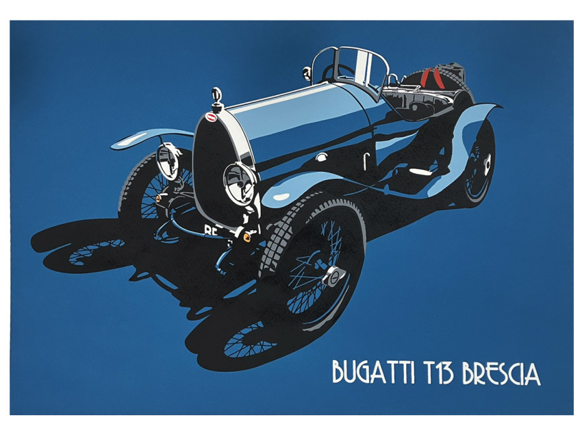 blue_background blue_car border bugatti car motor_vehicle no_humans original shadow steering_wheel suganuma_naoki vehicle_focus vintage_car white_border