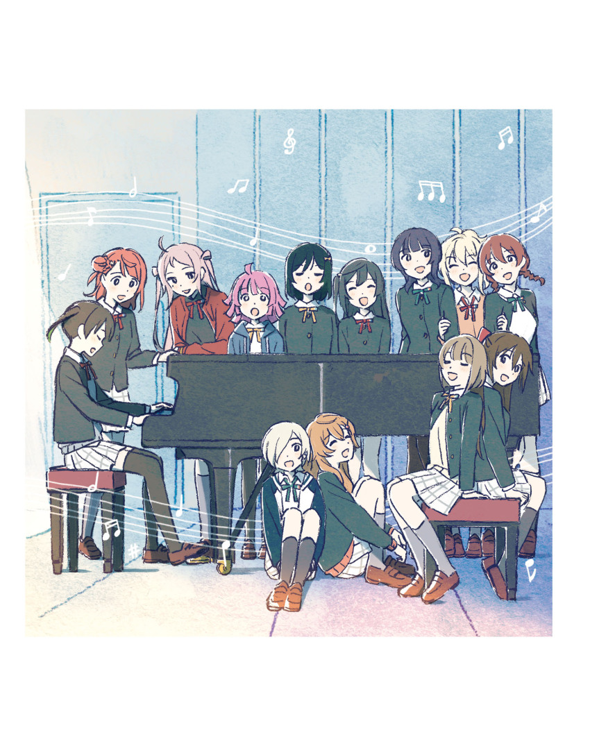 6+girls ahoge artbook asaka_karin black_eyes black_hair black_thighhighs blonde_hair blunt_bangs bow braid braided_bun brown_hair closed_eyes double_bun emma_verde gradient_hair green_hair grey_hair hair_bun hair_ornament hair_over_one_eye highres instrument jacket konoe_kanata long_hair love_live! love_live!_nijigasaki_high_school_idol_club mebachi medium_hair mia_taylor mifune_shioriko miyashita_ai multicolored_hair multiple_girls music musical_note nakasu_kasumi nijigasaki_school_uniform non-web_source official_art open_mouth osaka_shizuku piano pink_hair playing_instrument purple_hair red_bow red_ribbon ribbon school_uniform short_hair sidelocks single_side_bun sitting skirt smile swept_bangs takasaki_yu tennoji_rina thighhighs twin_braids twintails two-tone_hair uehara_ayumu winter_uniform yuki_setsuna zettai_ryouiki zhong_lanzhu