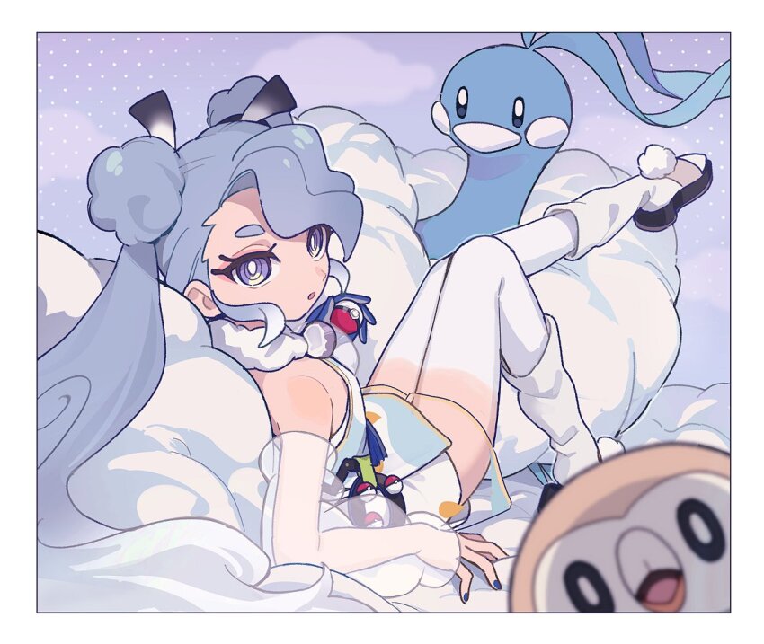 1girl altaria flying_miku_(project_voltage) gen_3_pokemon gen_7_pokemon gomi_(kaiwaresan44) hatsune_miku nintendo official_alternate_costume pokemon pokemon_(creature) project_voltage rowlet see-through_clothes see-through_shorts shorts solo twintails vocaloid