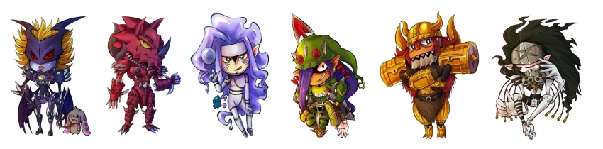 6+boys bandana big_death-stars digimon dorbickmon dragon gravimon hat helmet highres mask multiple_boys neovamdemon olegmon splashmon vampire zamielmon