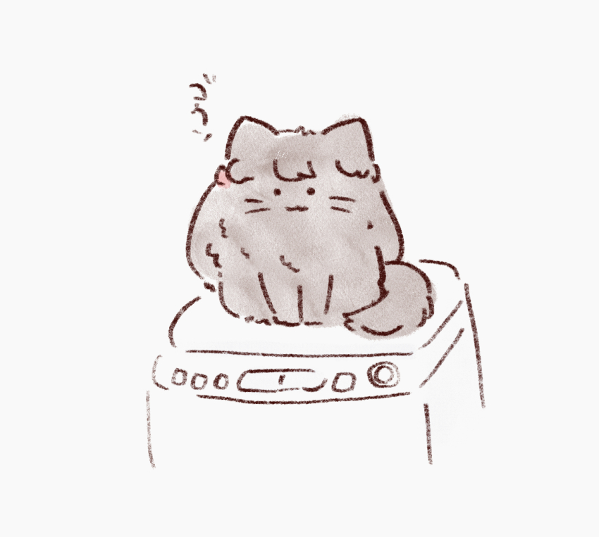 ._. :3 animal animal_focus animalization brown_cat cat commentary fujishima_megumi highres link!_like!_love_live! love_live! mashikaku_(ma4kaku10fu) no_humans simple_background sitting solo top-load_washing_machine two_side_up washing_machine white_background