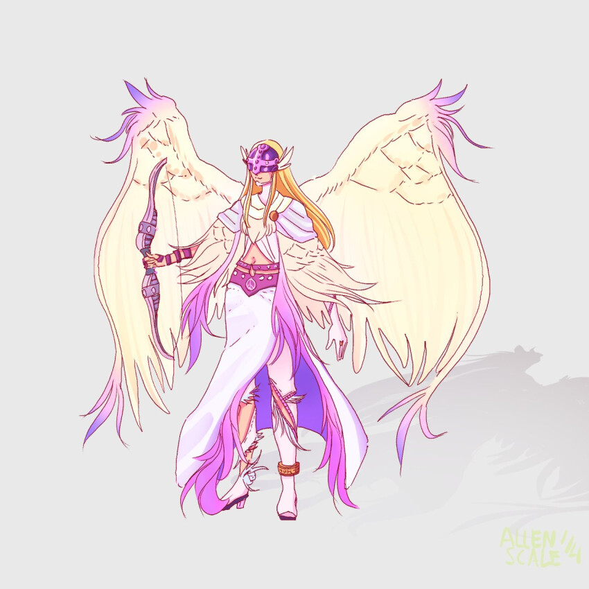 1girl angel angewomon digimon digimon_(creature) female_focus highres holyangemon holyangemon_priest_mode mask oridigi original solo wings
