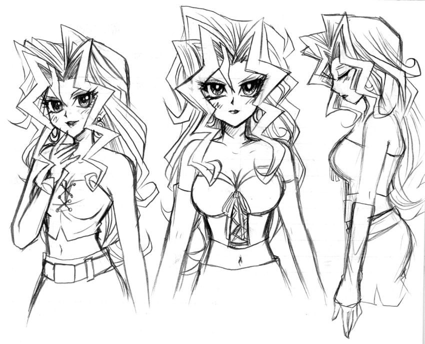 black_and_white breasts hand_drawn kujaku_mai yu-gi-oh! yu-gi-oh!_duel_monsters