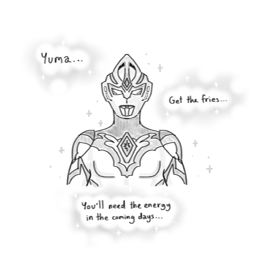 1boy alien alina_(lovetheworld) alt_text color_timer commentary cropped_arms cropped_torso english_commentary english_text forehead_jewel glowing greyscale highres looking_at_viewer male_focus meme monochrome no_pupils simple_background solo sparkle tokusatsu ultra_series ultraman_arc ultraman_arc_(series)