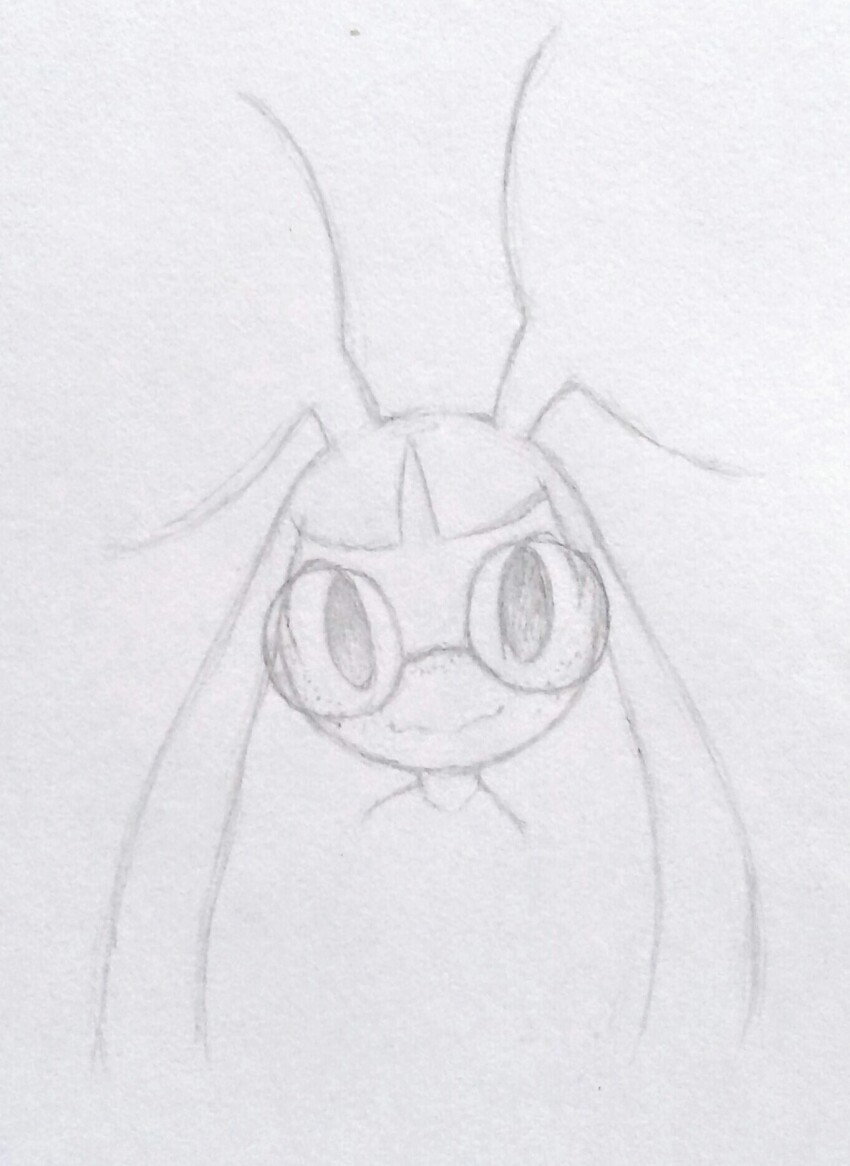 1girl closed_mouth female_focus freckles gen_3_pokemon glasses greyscale long_hair mawaifu mawile mega_mawile mega_pokemon monochrome nintendo pokemon pokemon_(creature) portrait round_eyewear sidelocks simple_background sketch solo straight-on traditional_media twintails white_background