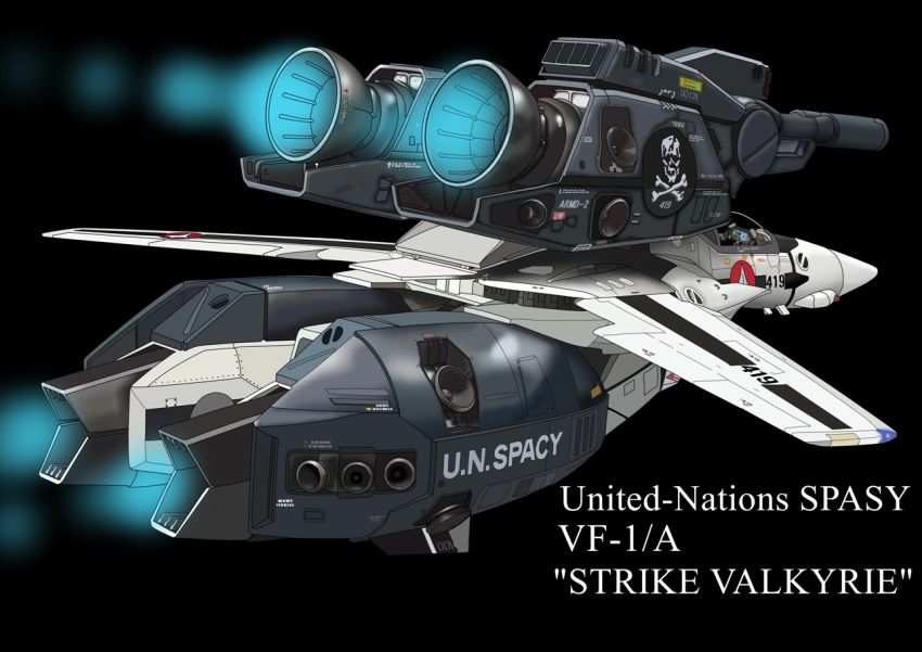 choujikuu_yousai_macross energy_cannon english_text engrish_text jolly_roger macross macross:_do_you_remember_love? mecha ranguage realistic robot roundel science_fiction solo space thrusters u.n._spacy variable_fighter vf-1 vf-1_strike vf-1a