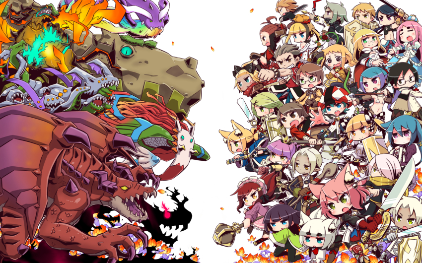 6+boys 6+girls 7th_dragon 7th_dragon_(series) :o alusha_(7th_dragon) animal_ear_fluff animal_ears aran_sweater ares_(7th_dragon) armor arms_up arrow_(projectile) axe belt belt_buckle berich_(7th_dragon) bikini bikini_top_only black-framed_eyewear black_bodysuit black_bow black_cape black_footwear black_hair black_shorts blonde_hair blue_dress blue_eyes blue_jacket blush bodysuit boon_(7th_dragon) boots bow bow_(weapon) braid breastplate breasts brown_eyes brown_hair brown_jacket brown_legwear brown_sweater buckle cable_knit cape cat_ears checkered_bow checkered_clothes checkered_hat chibi clenched_hands commentary_request covered_mouth crown dark_skin dragon dress eustis_(7th_dragon) everyone fang fighter_(7th_dragon) floro_(7th_dragon) flower forehead fox_ears frilled_dress frilled_skirt frills gassan_(7th_dragon) glasses glast_(7th_dragon) gloves glowing glowing_eyes green_eyes green_hair grin grion_(7th_dragon) hair_between_eyes hair_bobbles hair_bow hair_bun hair_ornament hair_over_one_eye harukara_(7th_dragon) hat hatch_(7th_dragon) healer_(7th_dragon) highres holding holding_axe holding_bow_(weapon) holding_shield holding_sword holding_weapon hugging_object ikurakun_(7th_dragon) jacket jericho_(7th_dragon) juliet_sleeves katana kate_(7th_dragon) kevin_(7th_dragon) knee_boots knight_(7th_dragon) leo_(7th_dragon) long_hair long_sleeves mage_(7th_dragon) maron_(7th_dragon) melk_(7th_dragon) mini_crown mini_hat moiko_(7th_dragon) mol_(7th_dragon) momomeno_(7th_dragon) monster multicolored_cape multiple_boys multiple_girls naga_u namuna_(7th_dragon) one_side_up open_clothes open_jacket open_mouth orange_eyes orange_flower outstretched_arm pantyhose parted_lips petals pince-nez pink_hair pink_skirt princess_(7th_dragon) profile puffy_sleeves purple_eyes purple_hair purple_shirt ran_(7th_dragon) red_cape red_footwear red_gloves red_jacket red_ribbon red_scarf ribbon rogue_(7th_dragon) rosary_(7th_dragon) samurai_(7th_dragon) scales scarf semi-rimless_eyewear sharuru_(7th_dragon) shield shirt shishimaru_(7th_dragon) shoes short_shorts shorts simple_background single_hair_bun skirt small_breasts smile sora_(7th_dragon) striped_clothes striped_legwear striped_pantyhose stuffed_animal stuffed_rabbit stuffed_toy sweater swimsuit sword thick_eyebrows thighhighs thighhighs_under_boots twintails under-rim_eyewear v-shaped_eyebrows vambraces vanessa_(7th_dragon) vertical-striped_clothes vertical-striped_pantyhose very_long_hair weapon white_background white_belt white_bikini white_hair white_jacket white_shirt x_hair_ornament yac_(7th_dragon) yellow_dress yellow_scarf