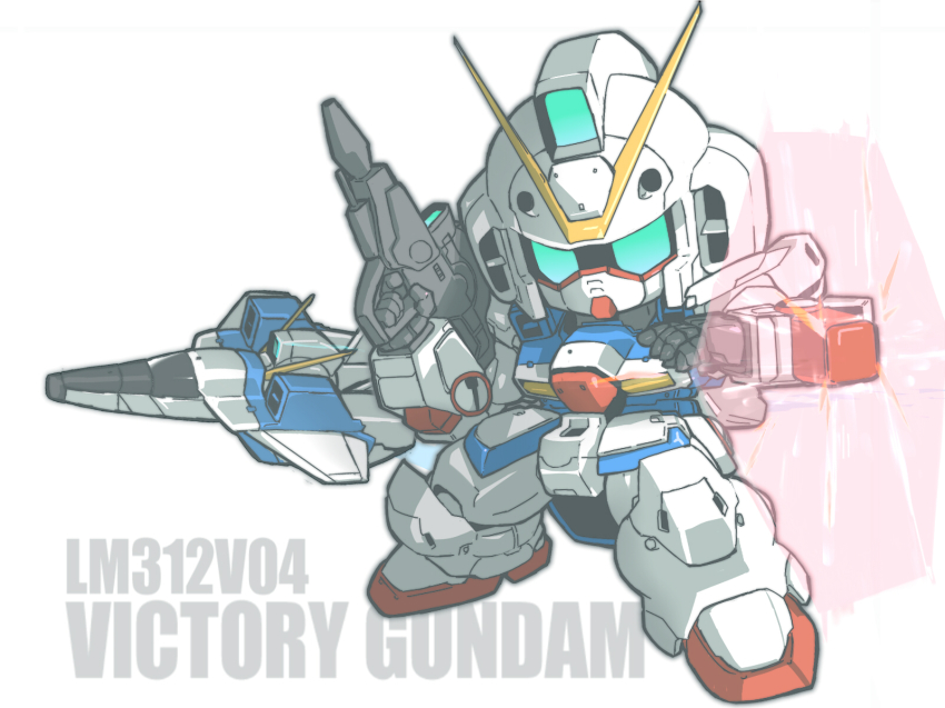 1990s_(style) 7-gou_(kisuke007) aircraft airplane bad_id bad_pixiv_id beam_rifle beam_shield character_name chibi core_fighter energy_gun gundam highres jet mecha no_humans retro_artstyle robot solo v_gundam victory_gundam weapon