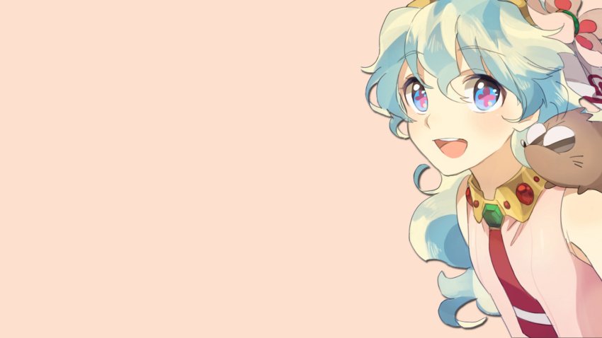 1girl boota_(ttgl) cross-shaped_pupils curly_hair flower gomi_(kaiwaresan44) hair_flower hair_ornament highres jewelry multicolored_hair necklace nia_teppelin non-web_source simple_background smile source_request symbol-shaped_pupils tengen_toppa_gurren_lagann