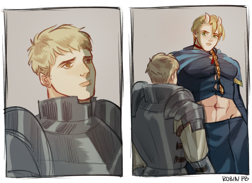 1boy 1girl age_difference braid dungeon_meshi gato_elegante height_difference highres horns laios_touden marcille_donato muscular muscular_female oni self-upload size_difference tall_female