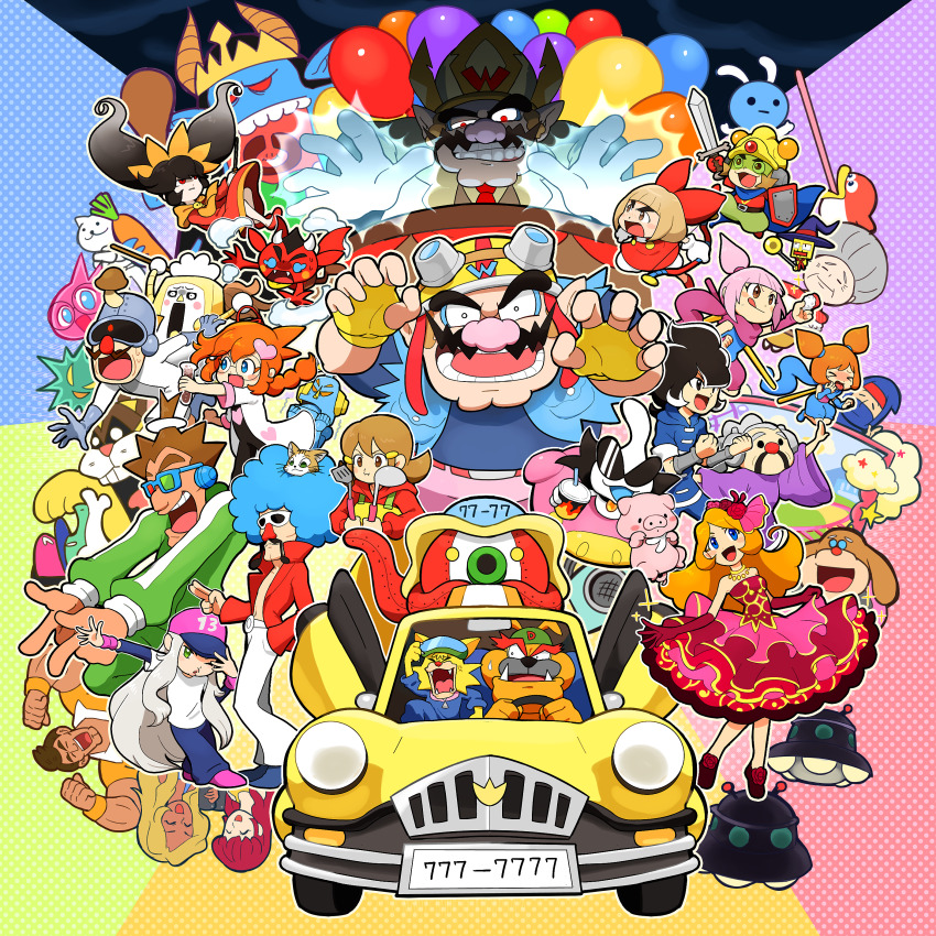 13-amp 18-volt 5-volt 6+boys 6+girls 9-volt absurdres alien ana_(warioware) ashley_(warioware) balloon baseball_cap black_hair blue_eyes blue_hair blue_shirt brown_hair cat demon double_bun dr._crygor dress dribble_(warioware) facial_hair fingerless_gloves fronk gloves goggles goggles_on_headwear hair_bun hair_ornament hat heart heart_hair_ornament helmet highres holding holding_sword holding_weapon hood hoodie hoshi_(star-name2000) jacket jimmy_t joe_(warioware) kat_(warioware) lab_coat long_hair lulu_(warioware) master_mantis mike_(warioware) mona_(warioware) mr._sparkles multiple_boys multiple_girls mustache ninja nintendo open_mouth orange_hair orbulon pants penny_crygor pink_hair pink_headwear pink_pants pyoro_(warioware) red_(warioware) red_eyes red_hoodie red_jacket shirt spitz sunglasses sword taxi twintails wario wario_deluxe warioware warioware_gold weapon white_hair white_pants young_cricket