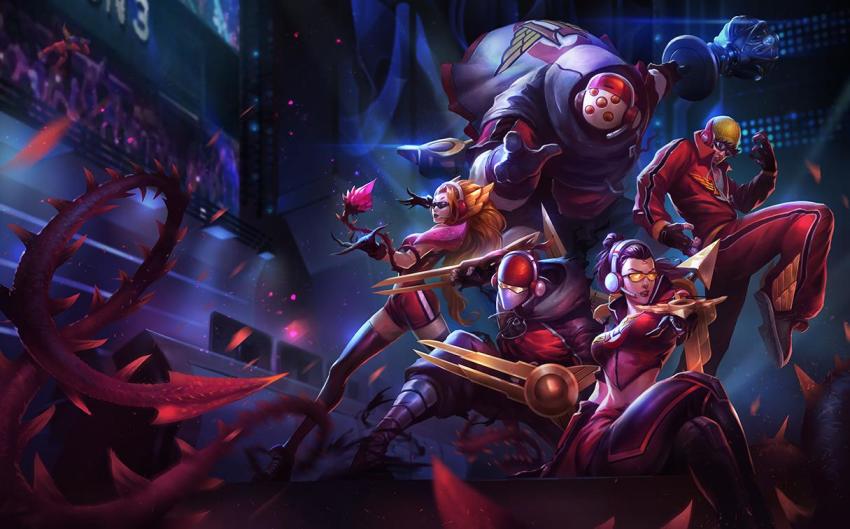 2013_league_of_legends_world_championship 2girls 3boys bow_(weapon) claw_(weapon) crossbow glasses headset jax_(league_of_legends) league_of_legends lee_sin multiple_boys multiple_girls official_art plant_girl riot_games vayne_(league_of_legends) t1_(esports) skt_t1_jax skt_t1_lee_sin skt_t1_vayne skt_t1_zed skt_t1_zyra stadium summoner&#039;s_cup sunglasses weapon zed_(league_of_legends) zyra