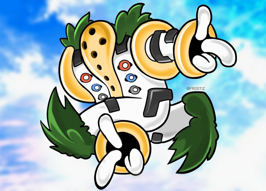 1other colored_skin fr0stlz full_body gen_4_pokemon highres legendary_pokemon nintendo parody pokemon pokemon_(creature) regigigas solo sonic_(series) sonic_adventure sonic_adventure_pose style_parody twitter_username uekawa_yuji_(style) white_skin