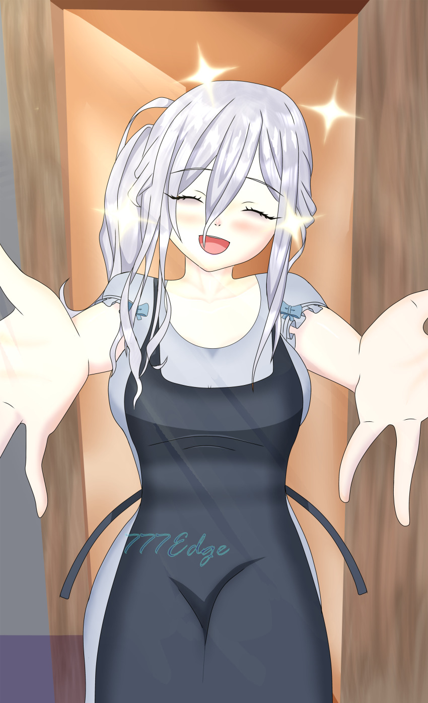 777edge absurdres blush breasts closed_eyes date_a_live highres long_hair murasame_reine pov white_hair