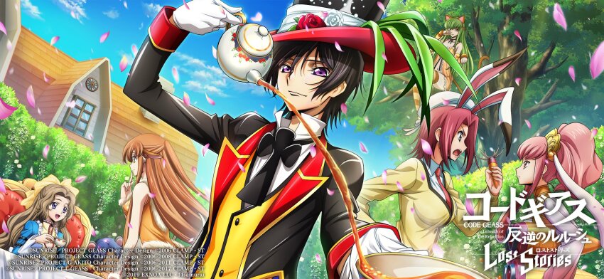 anya_alstreim black_hair blue_eyes breasts code_geass code_geass:_lost_stories highres kouzuki_kallen large_breasts lelouch_vi_britannia long_hair nunnally_vi_britannia official_art orange_hair pink_hair purple_eyes red_hair shirley_fenette