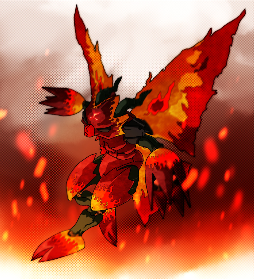 armor claws digimon digimon_(creature) fire highres shadramon solo wings