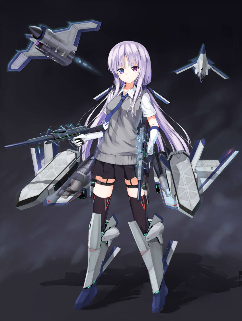 10s 1girl absurdres ace_combat airborne_laser aircraft airplane assault_rifle cannon cfa-44_nosferatu directed-energy_weapon elbow_gloves electricity electromagnetic_launcher energy energy_cannon energy_weapon fighter_jet gloves gun hagi_(ame_hagi) has_bad_revision has_downscaled_revision heterochromia highres kantai_collection laser_cannon long_hair looking_at_viewer magnetic_weapon md5_mismatch military military_vehicle original pleated_skirt purgatorio_(ace_combat) purple_eyes purple_hair railgun resolution_mismatch rifle skirt source_smaller sweater_vest tactical_laser_system thighhighs twintails weapon zettai_ryouiki