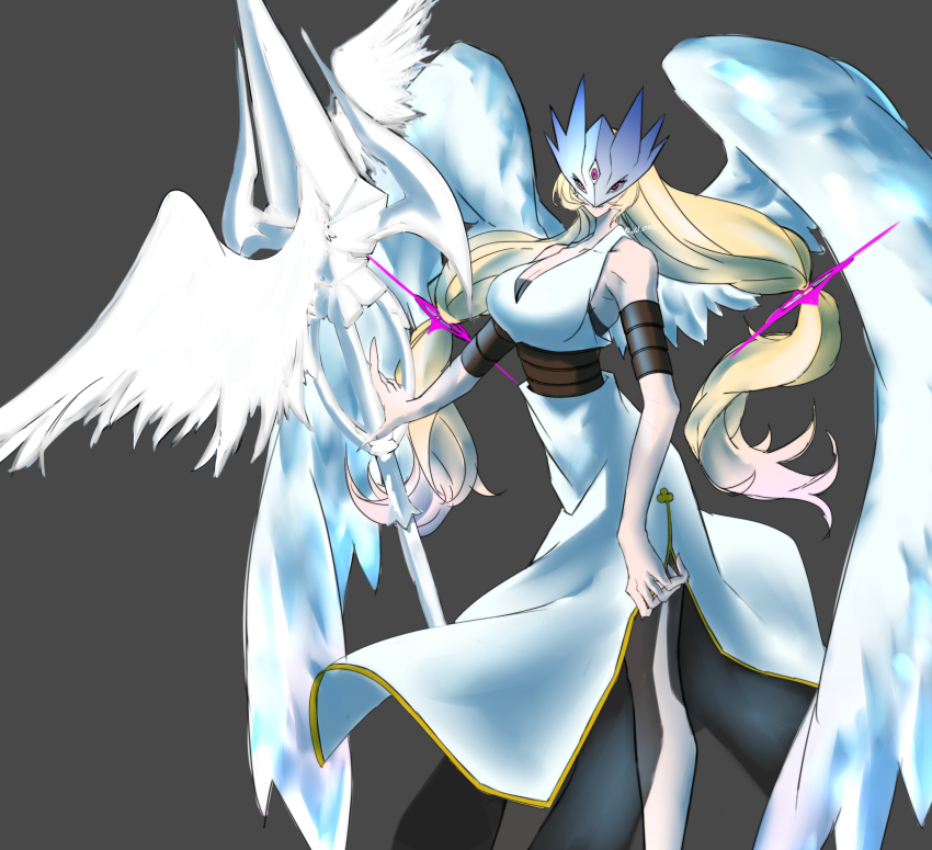 1girl absurdres beelstarmon blonde_hair digimon digimon_(creature) female_focus goddess_(digimon_xros_wars) highres long_hair solo wings