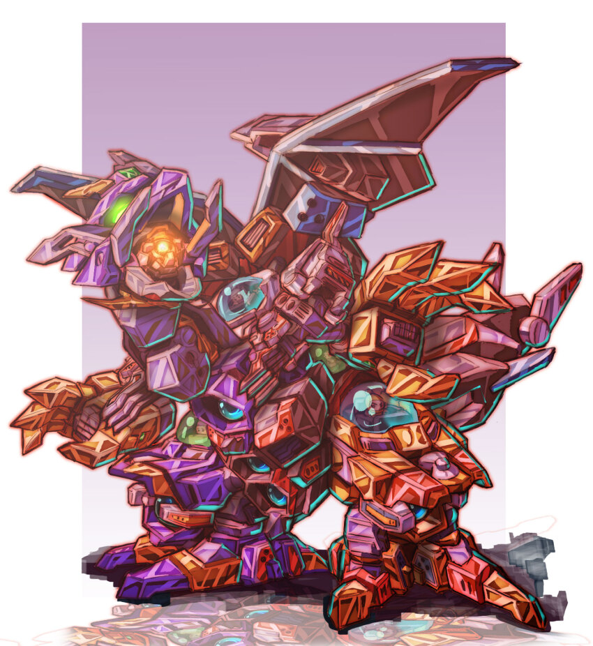 b-daman b-daman_bakugaiden glowing glowing_eye green_eyes highres mecha mechanical_ears no_humans non-humanoid_robot reflection robot robot_dragon saint_dragon science_fiction solo uungunover