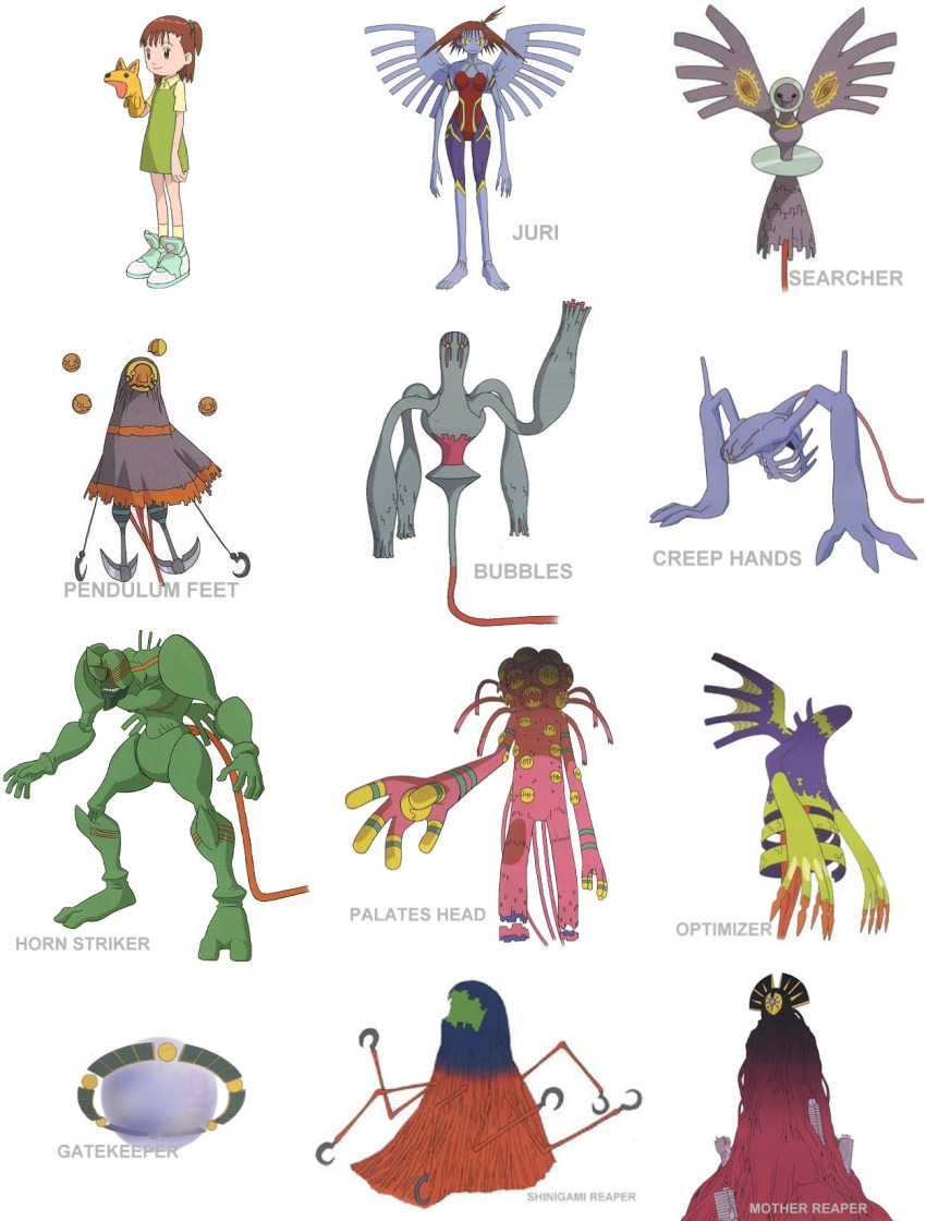 2girls 6+others building character_name claws d-reaper d-reaper_adr-01 d-reaper_adr-02 d-reaper_adr-03 d-reaper_adr-04 d-reaper_adr-05 d-reaper_adr-06 d-reaper_adr-07 d-reaper_adr-08 d-reaper_adr-09 digimon digimon_tamers faceless full_body highres katou_juri looking_at_viewer mother_d-reaper multiple_girls extra_mouth multiple_others official_art open_mouth puppet reaper_(digimon) sharp_teeth smile teeth third-party_edit toei_animation wings