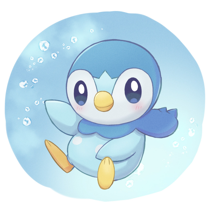 025sakura393 air_bubble blue_eyes blush border bright_pupils bubble closed_mouth commentary_request full_body gen_4_pokemon highres nintendo no_humans piplup pokemon pokemon_(creature) pokemon_focus smile solo white_border white_pupils