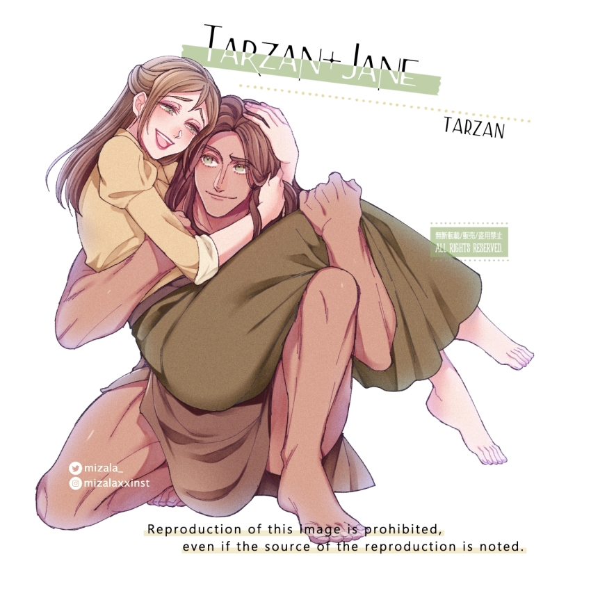 1boy 1girl brown_hair character_name copyright_name dark-skinned_male dark_skin erection highres hug jane_porter long_hair mizala short_hair smile tagme tarzan tarzan_(disney)