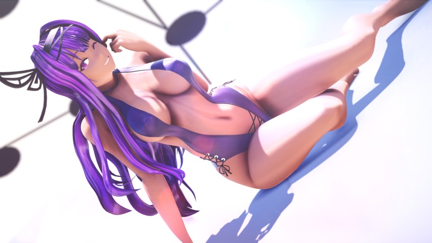 1girl 3d absurdres arc_system_works blazblue blazblue_variable_heart female_focus highres kajun_faycott purple_hair solo swimsuit tagme
