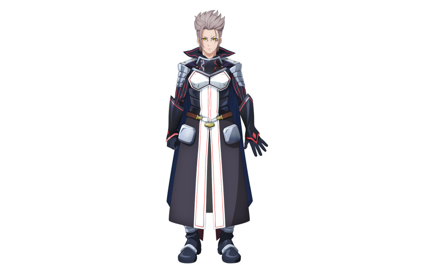 1boy anime_coloring armor boots character_request closed_mouth full_body gauntlets grey_hair highres official_art rerebrace shangri-la_frontier short_hair solo standing transparent_background v-shaped_eyebrows