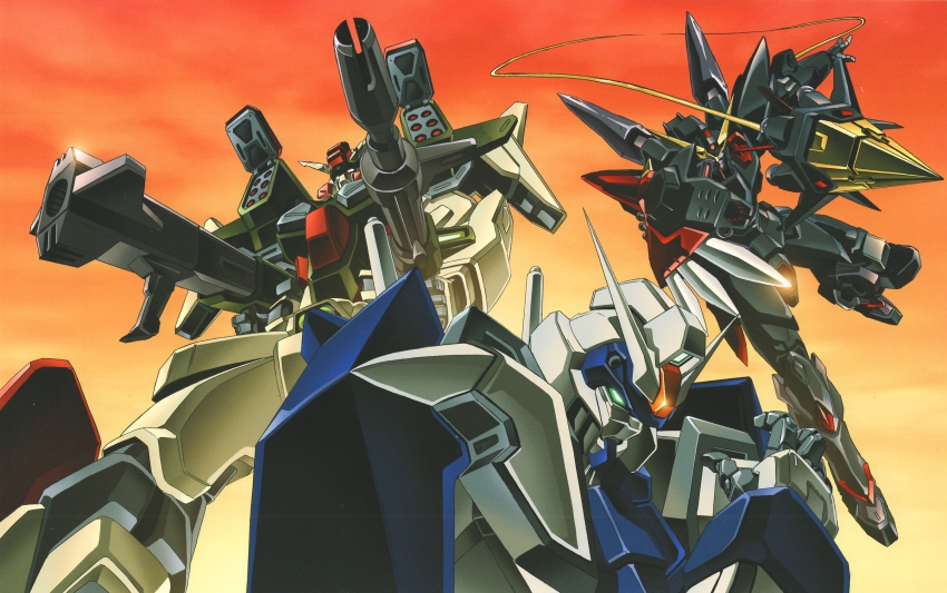 00s beam_rifle blitz_gundam buster_gundam duel_gundam energy_gun gun gundam gundam_seed highres mecha missile robot weapon