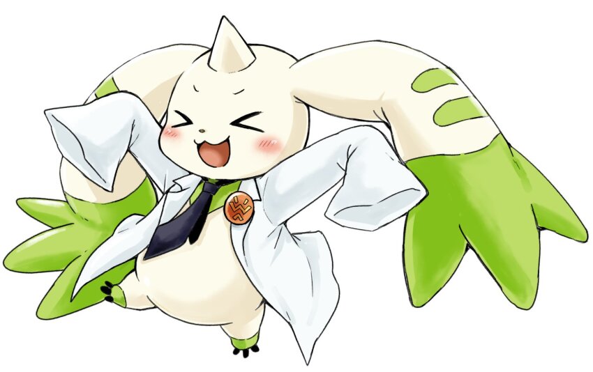 coat digimon digimon_(creature) horns necktie simple_background solo terriermon_assistant white_background