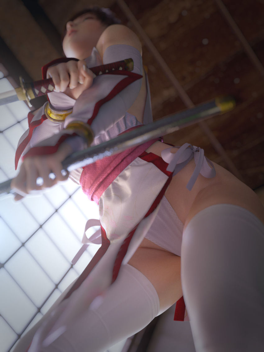 3d brown_eyes brown_hair highres incise_soul japanese_clothes kasumi_(doa) ninja m-rs ninja panties tagme underwear white_panties