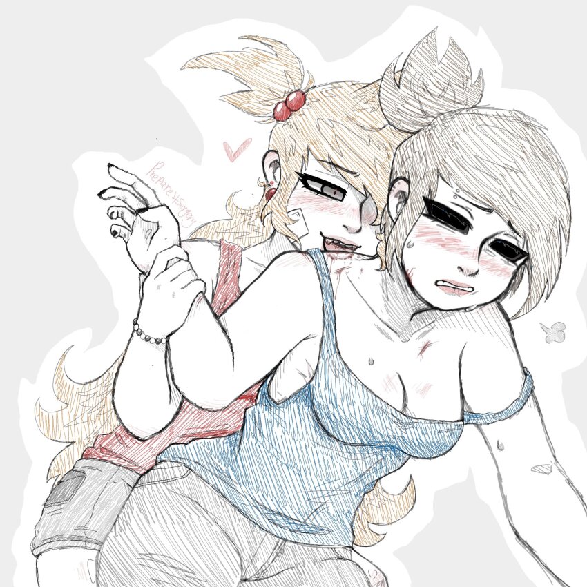 behind_another bite_mark blood blood_on_face blush eddsworld from_behind highres holding_another&#039;s_wrist prepare4surgery restrained tamara_(eddsworld) tori_(eddsworld) yuri